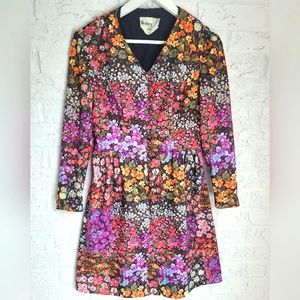 Vintage 1960s Tailored Floral Dress with Gold Buttons